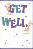 Radiating honest warmth and playful optimism, this get well card captures two beloved characters-a cuddly teddy bear and a sunny, floppy-eared pup-united in delivering a message of hope as vibrant as Lewisham's own markets in full swing. The bear, brimming with gentle comfort, balances atop tall, bold purple letters spelling 'GET,' while the puppy leans in below, infusing 'WELL' with cheerful teal shades. Across the serene white background, blue and violet stars dance lightly, echoing the soothing tones of a well-chosen bouquet prepared by a caring local florist. The expertly illustrated fur hints at the tactile joy of soft petals and welcoming hugs, inviting the viewer to sense both the texture and the emotional intent of the card. Just as a delivery from Lewisham Florist can transform a day with kindness, this design brings gentle reassurance, perfect for anyone on the mend in Hither Green or New Cross - a small, heartfelt celebration of comfort and care for both young and old.